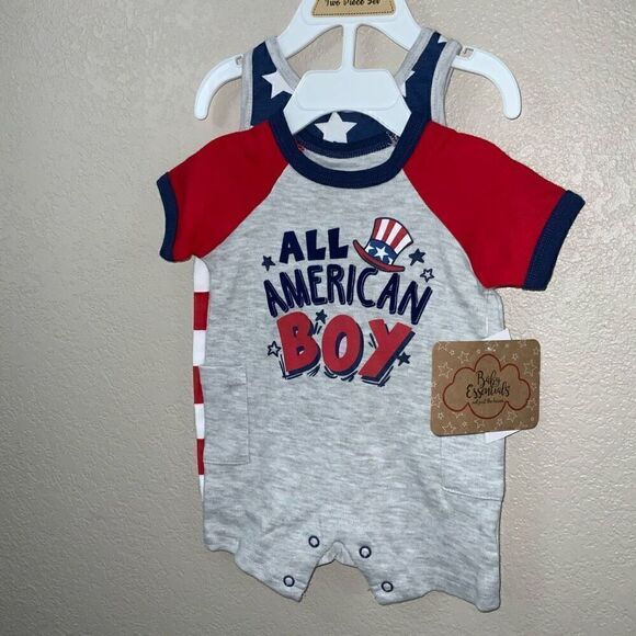 Baby boy 4th of July outfit two piece set patriotic red white and blue NEW - Picture 5 of 5